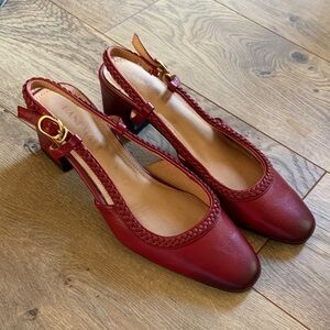 Red Women's Slingback block heel shoes